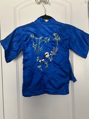 100% Silk Panda and Bamboo Embroidered Kimono Robe
